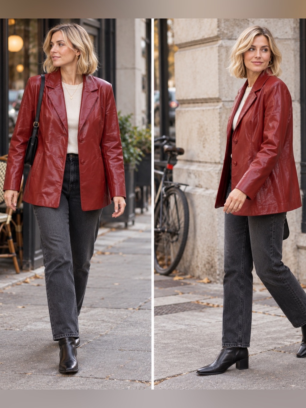 Dennis Basso Cherry Red Faux Leather Blazer Jacket Women's Large